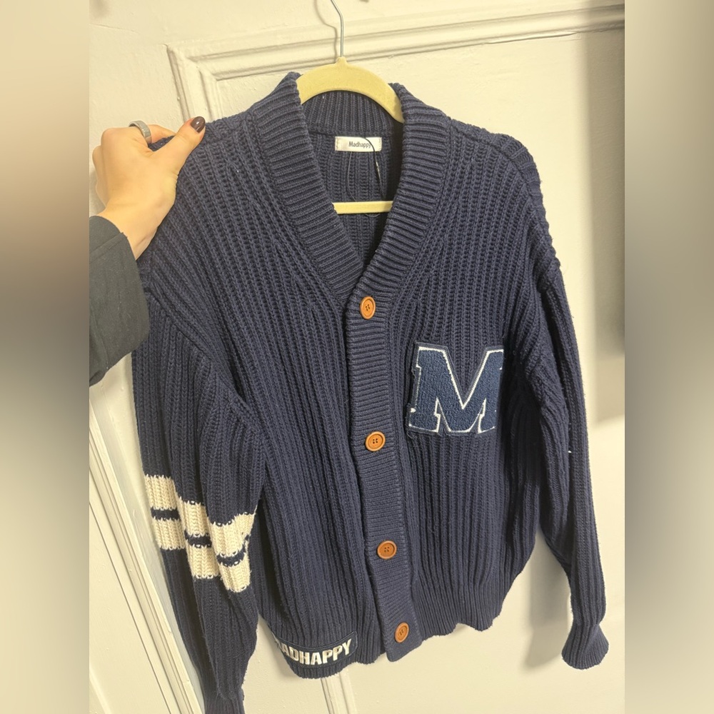 Madhappy Navy Blue Cardigan with White Accents